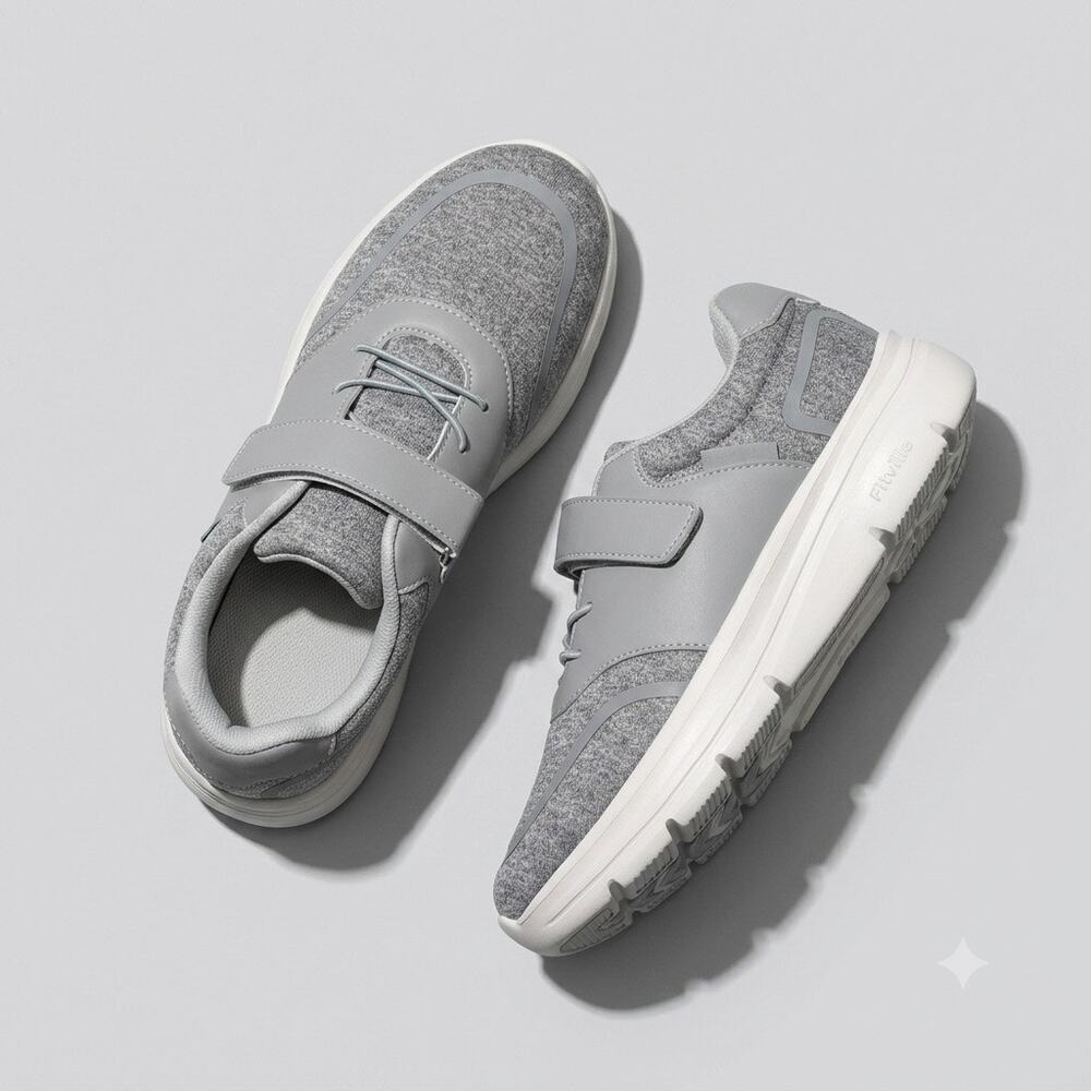 FitVille Knit Wide Fit Platform Sneaker Gray Velcro Strap Women’s 8.5W Wide